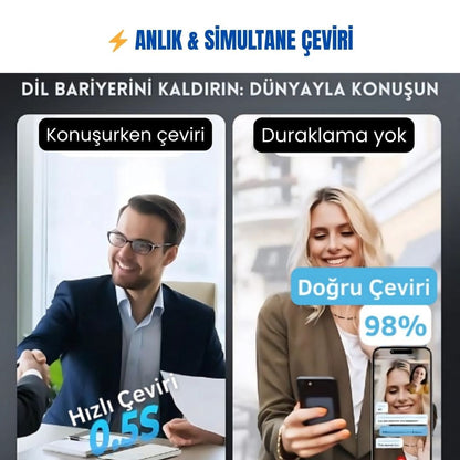 Simultane Çeviri Cihazı | 150 dilde İki yönlü Sesli, Yazılı & Uygulama içi Görüntülü Çeviri