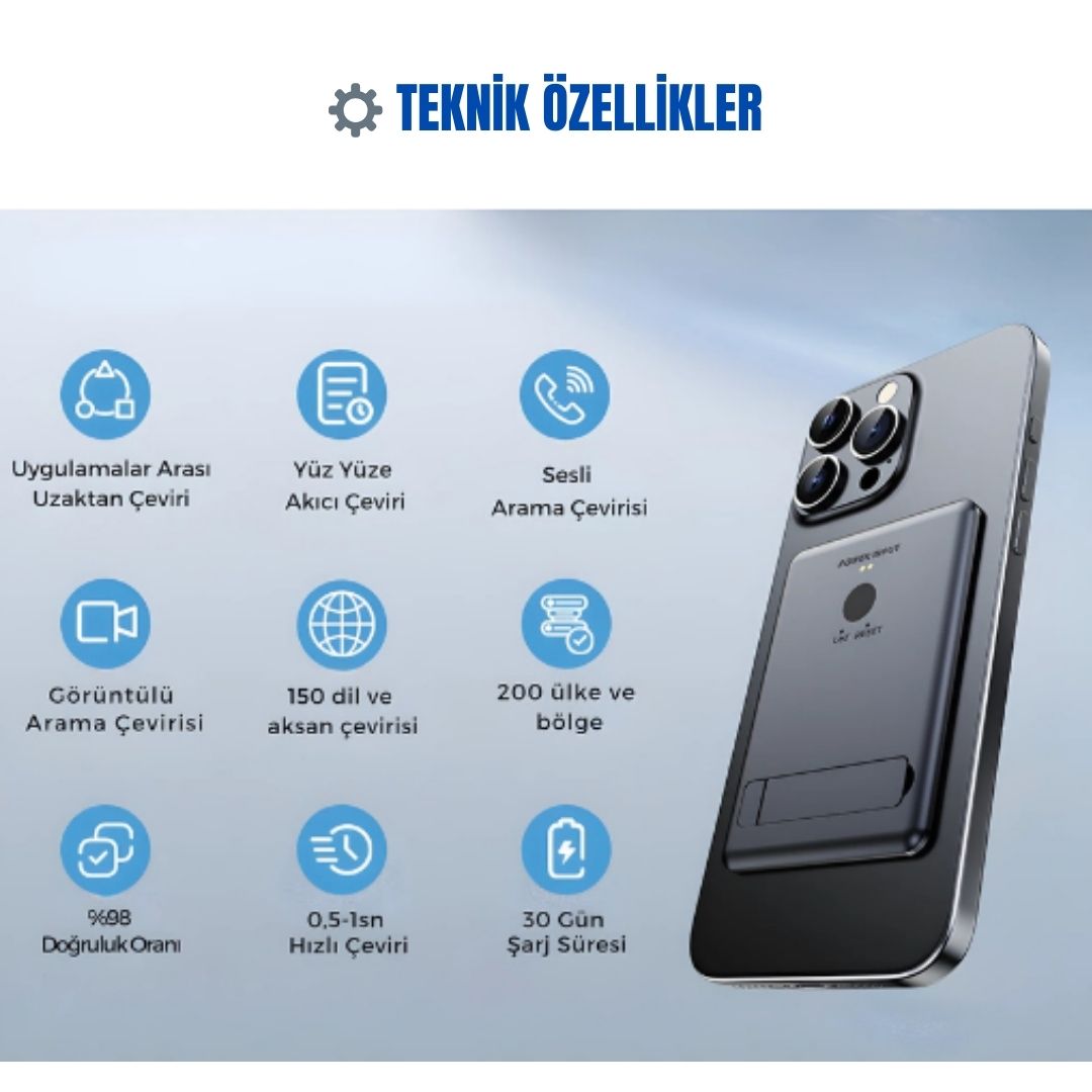 Simultane Çeviri Cihazı | 150 dilde İki yönlü Sesli, Yazılı & Uygulama içi Görüntülü Çeviri