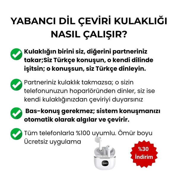 AI: En İyi Çeviri Yapan Kulaklık - 134 Dil Destekli İngilizce Çevirici Bluetooth Kulaklık Seti