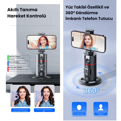 Telefon Tutucu Yüz Takipli Akıllı Tripod – Yapay Zeka ile 360° Otomatik Hareket Takibi