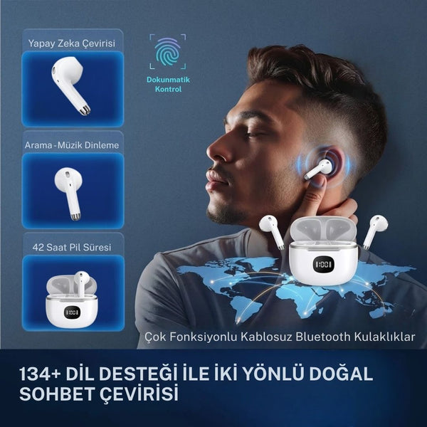 AI: En İyi Çeviri Yapan Kulaklık - 134 Dil Destekli İngilizce Çevirici Bluetooth Kulaklık Seti