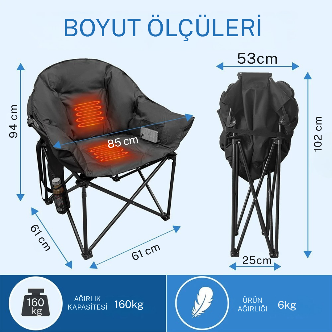 HeatLounge™ Isıtmalı Taşınabilir Kamp ve Balkon Sandalyesi