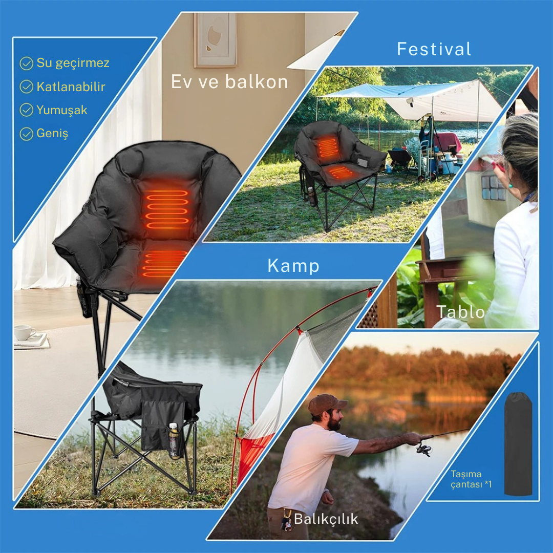 HeatLounge™ Isıtmalı Taşınabilir Kamp ve Balkon Sandalyesi