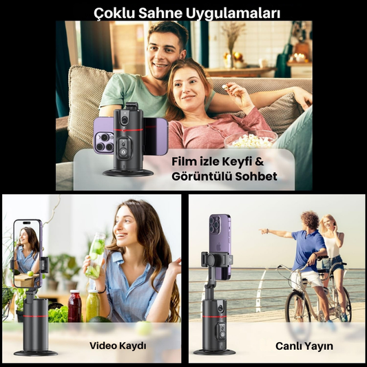 Telefon Tutucu Yüz Takipli Akıllı Tripod – Yapay Zeka ile 360° Otomatik Hareket Takibi